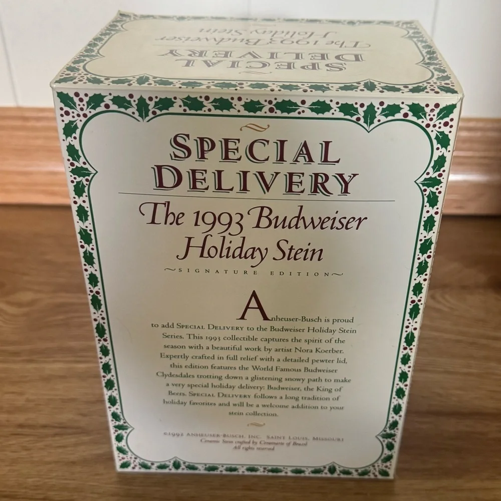1993 Budweiser Holiday Stein SPECIAL DELIVERY Signature Edition Lidded CS1912S